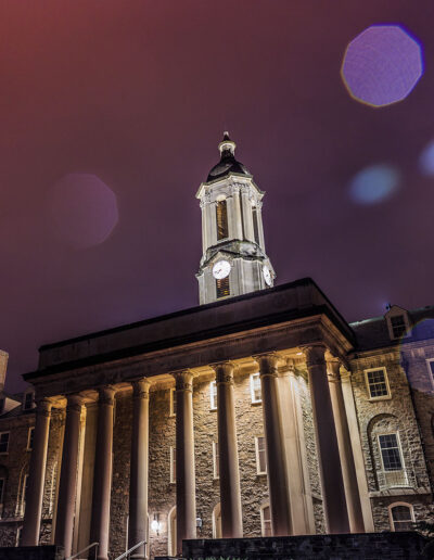 Old Main on a rainy night.