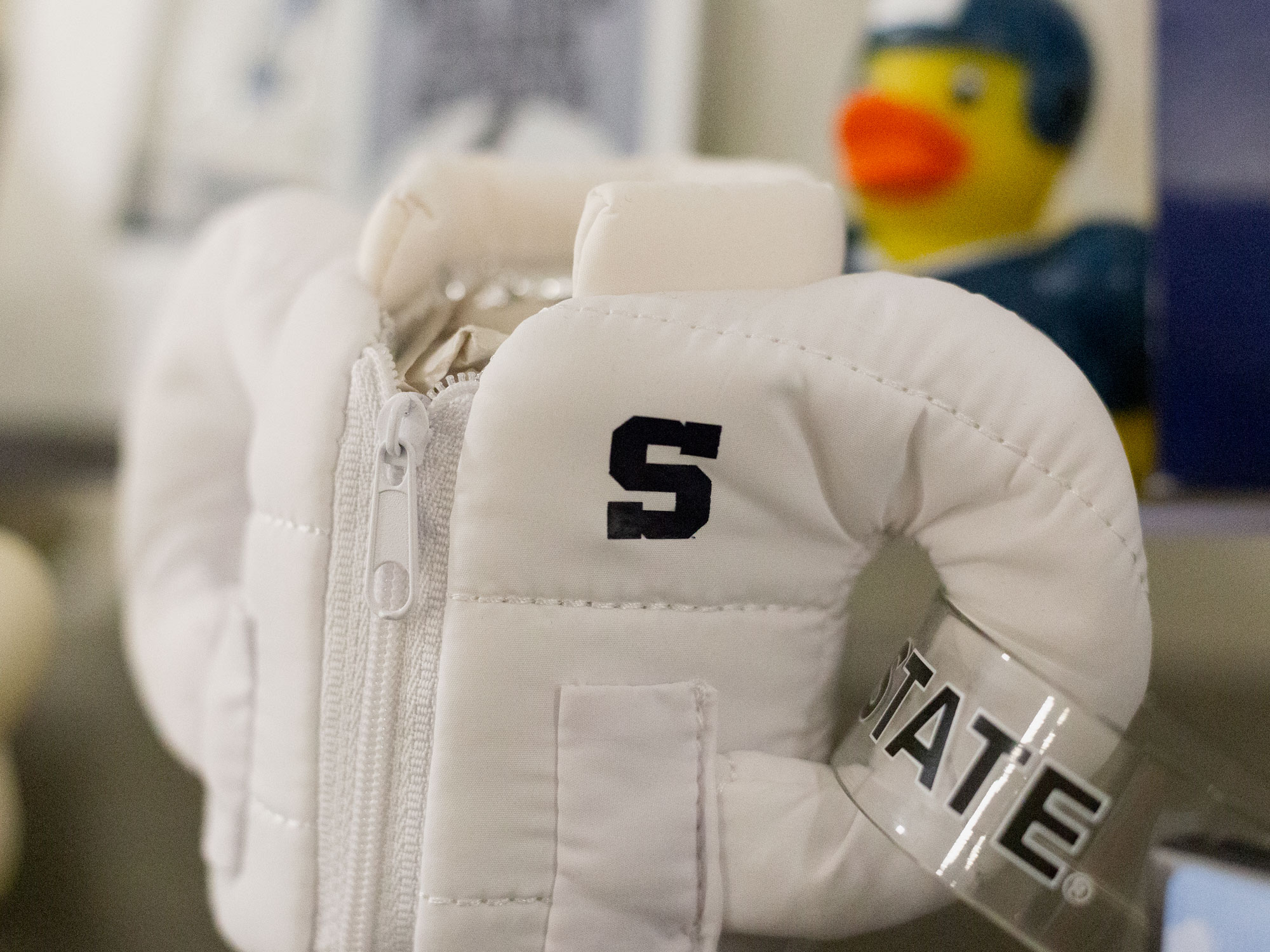 tailgate-puffer Penn State fans having photo taken.